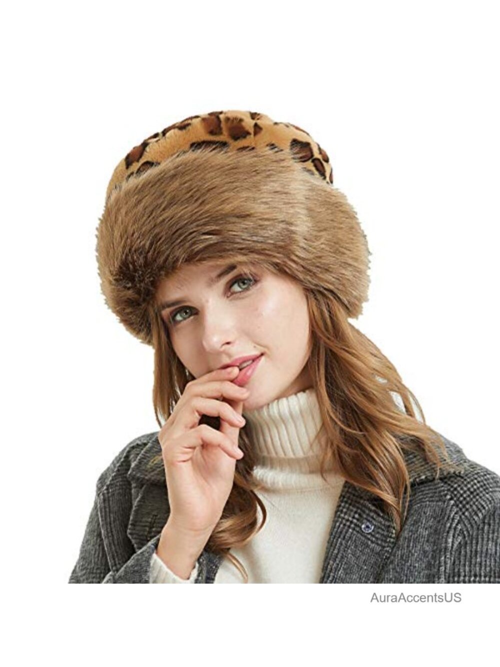 Faux Fur Bucket Hat Fluffy Warm Winter Leopard Animal Print